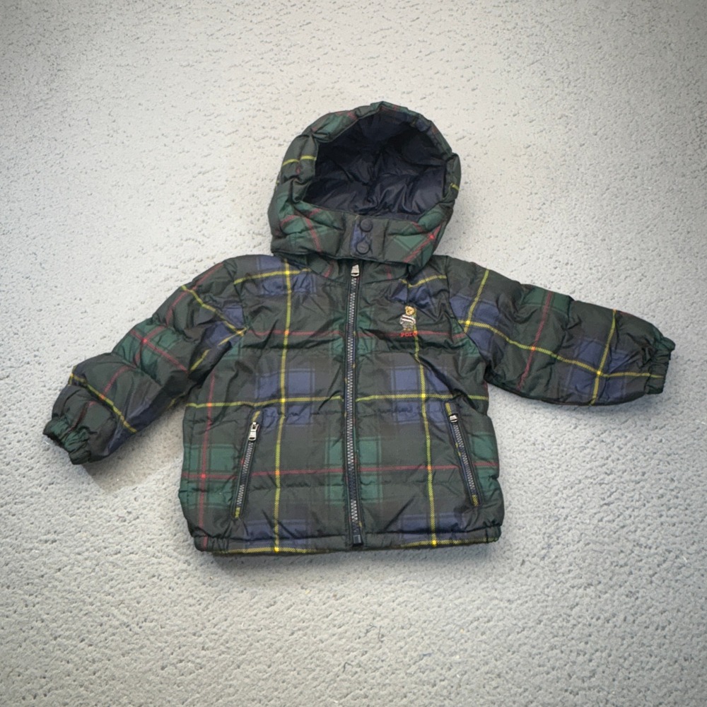 Polo Ralph Lauren Puffer Jacket Boys Toddler 18M Preppy Bear Tartan Down Coat